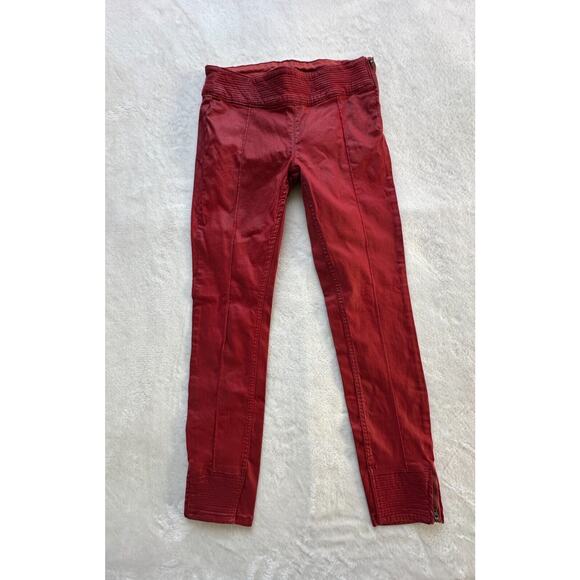 Zara Trafaluc Red Coated Biker Jeans Legging ankle zip‎ Size 4 - Picture 1 of 13